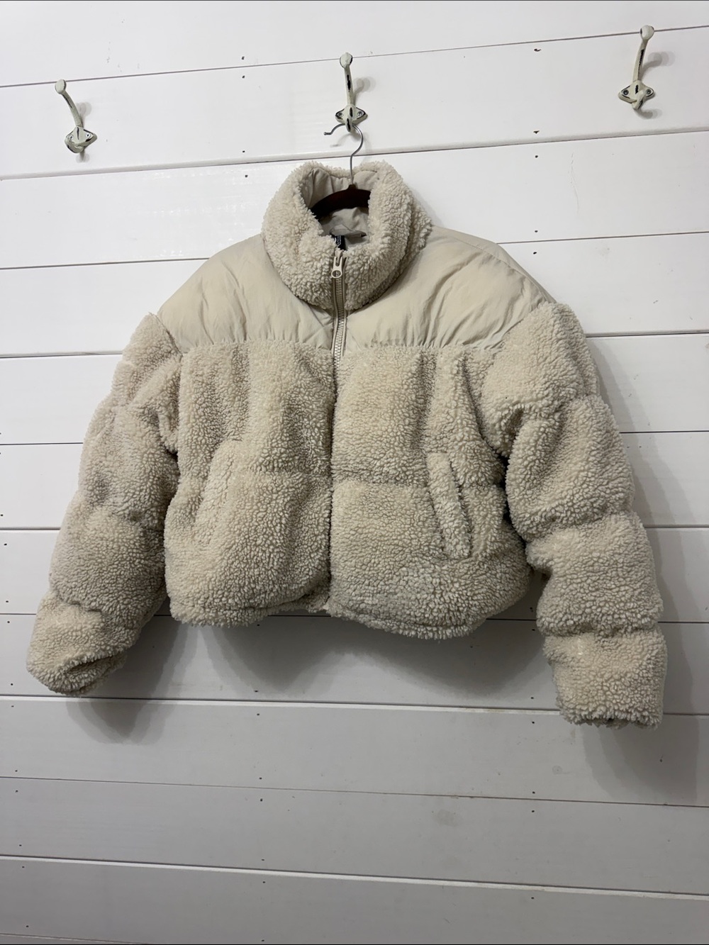 H&M Cream Teddy Sherpa Puffer Jacket